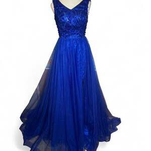 Madison James Royal Blue Beaded Bodice Maxi Evening Gown Size 2